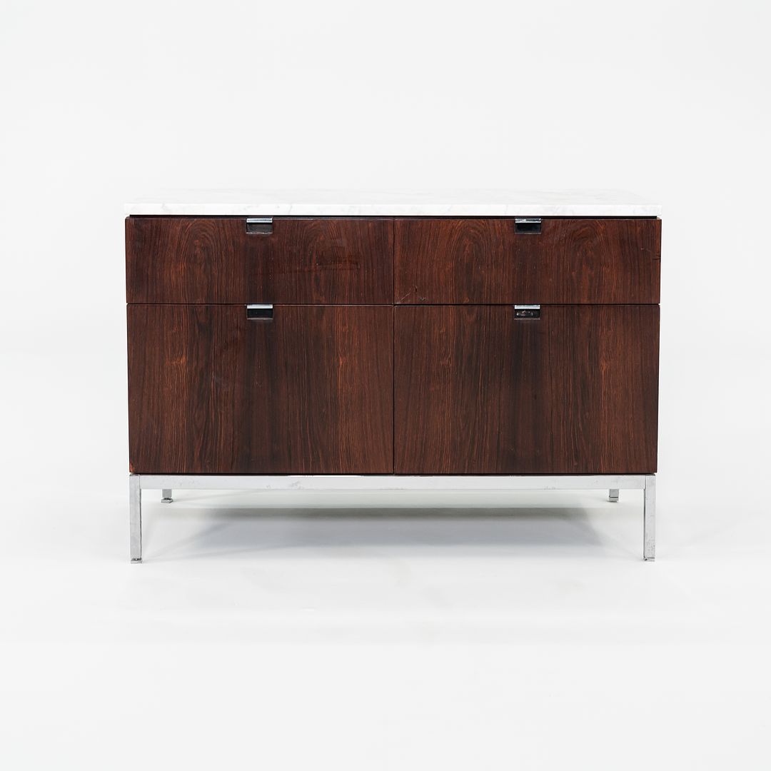 C. 1960s Florence Knoll Rosewood and Marble Credenza / Cabinet 37 inch