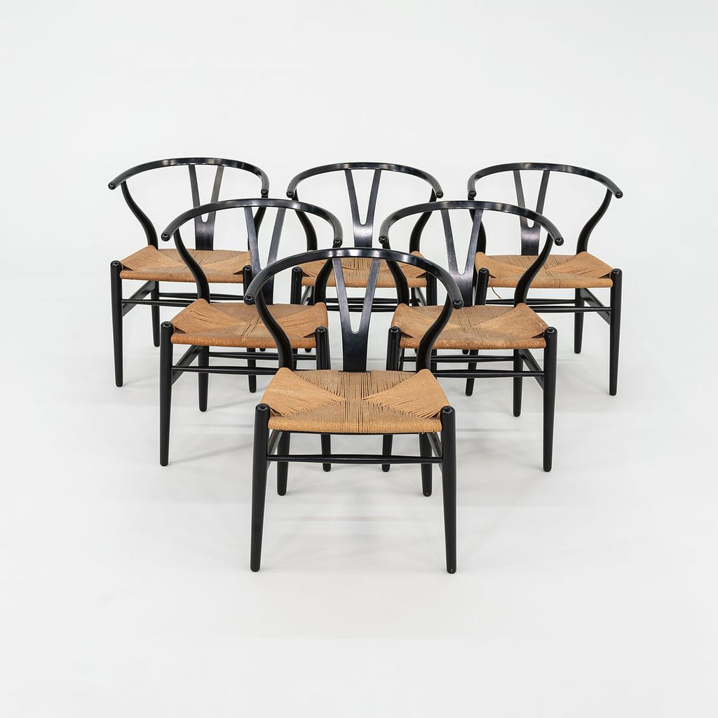 1960s Set of Six Hans Wegner for Carl Hansen & Son Wishbone Dining Chairs in Black