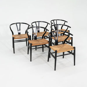 1960s Set of Six Hans Wegner for Carl Hansen & Son Wishbone Dining Chairs in Black