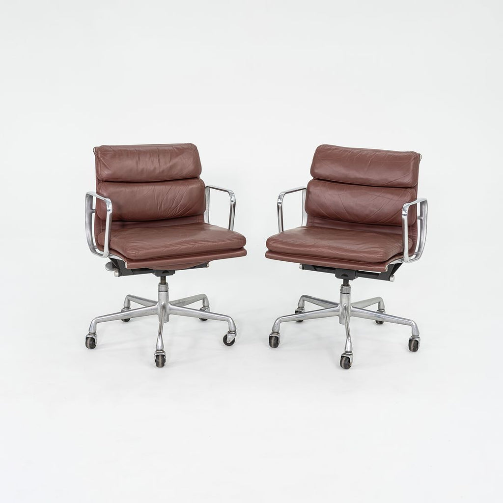 SOLD 1987 Soft Pad Management Chair, EA435 by Ray and Charles Eames for Herman Miller in Red/Brown Leather 2x Available