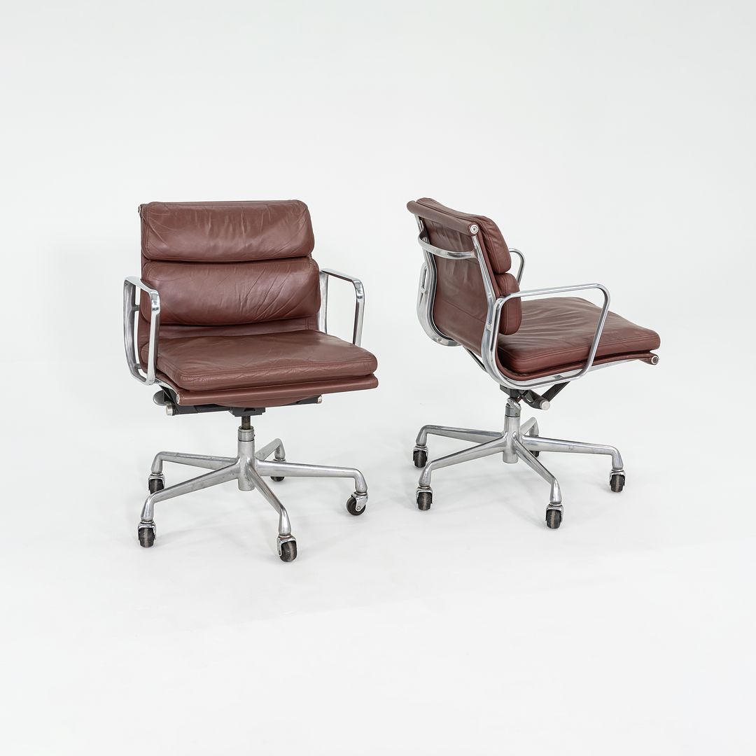 SOLD 1987 Soft Pad Management Chair, EA435 by Ray and Charles Eames for Herman Miller in Red/Brown Leather 2x Available