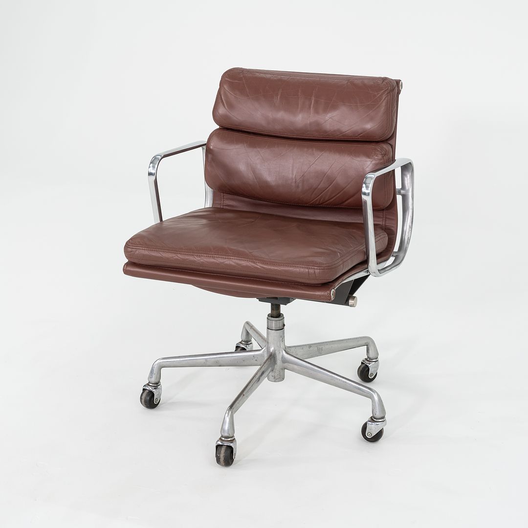 SOLD 1987 Soft Pad Management Chair, EA435 by Ray and Charles Eames for Herman Miller in Red/Brown Leather 2x Available