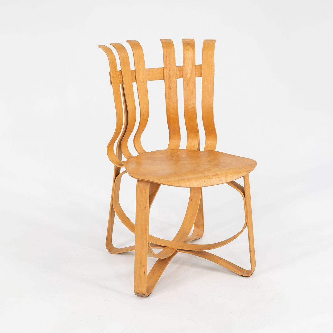 1990s Set of Six Hat Trick Dining Chairs, Model 91C, by Frank Gehry for Knoll in Bent Maple