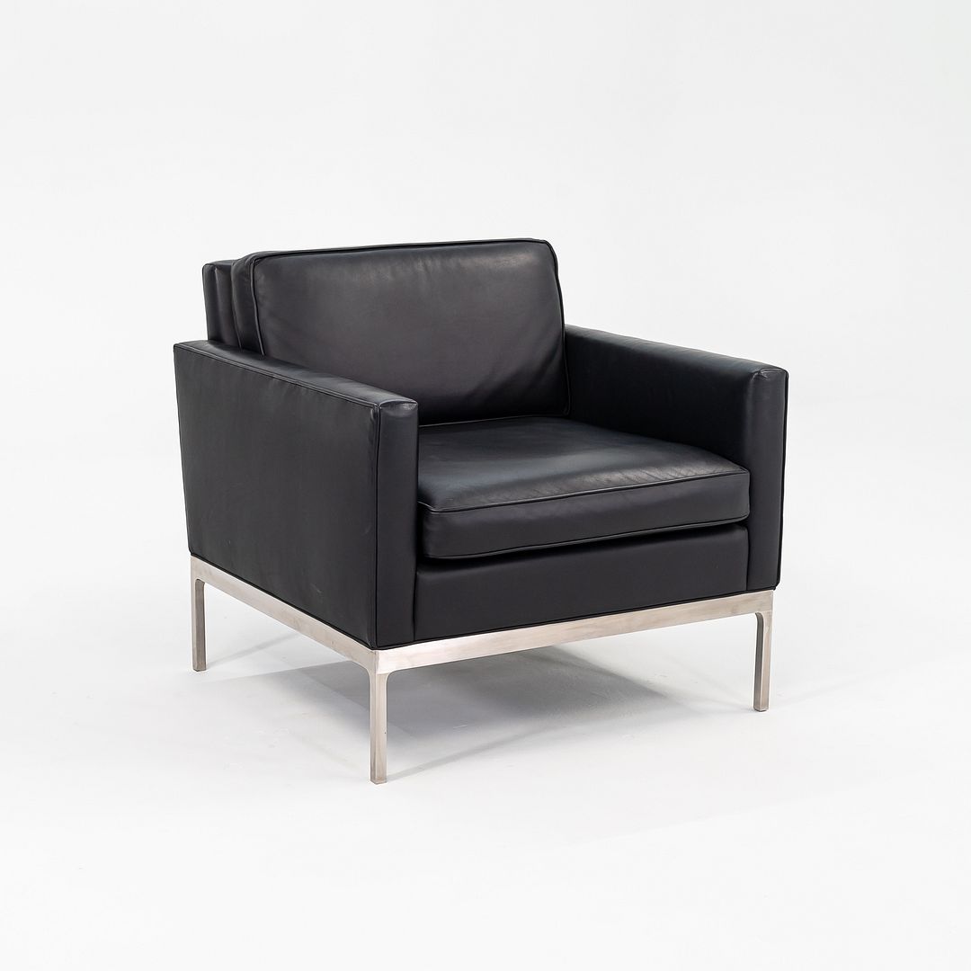 1990s No 70 Club Chair by Nicos Zographos for Zographos Designs Ltd in Black Leather and Brushed Stainless