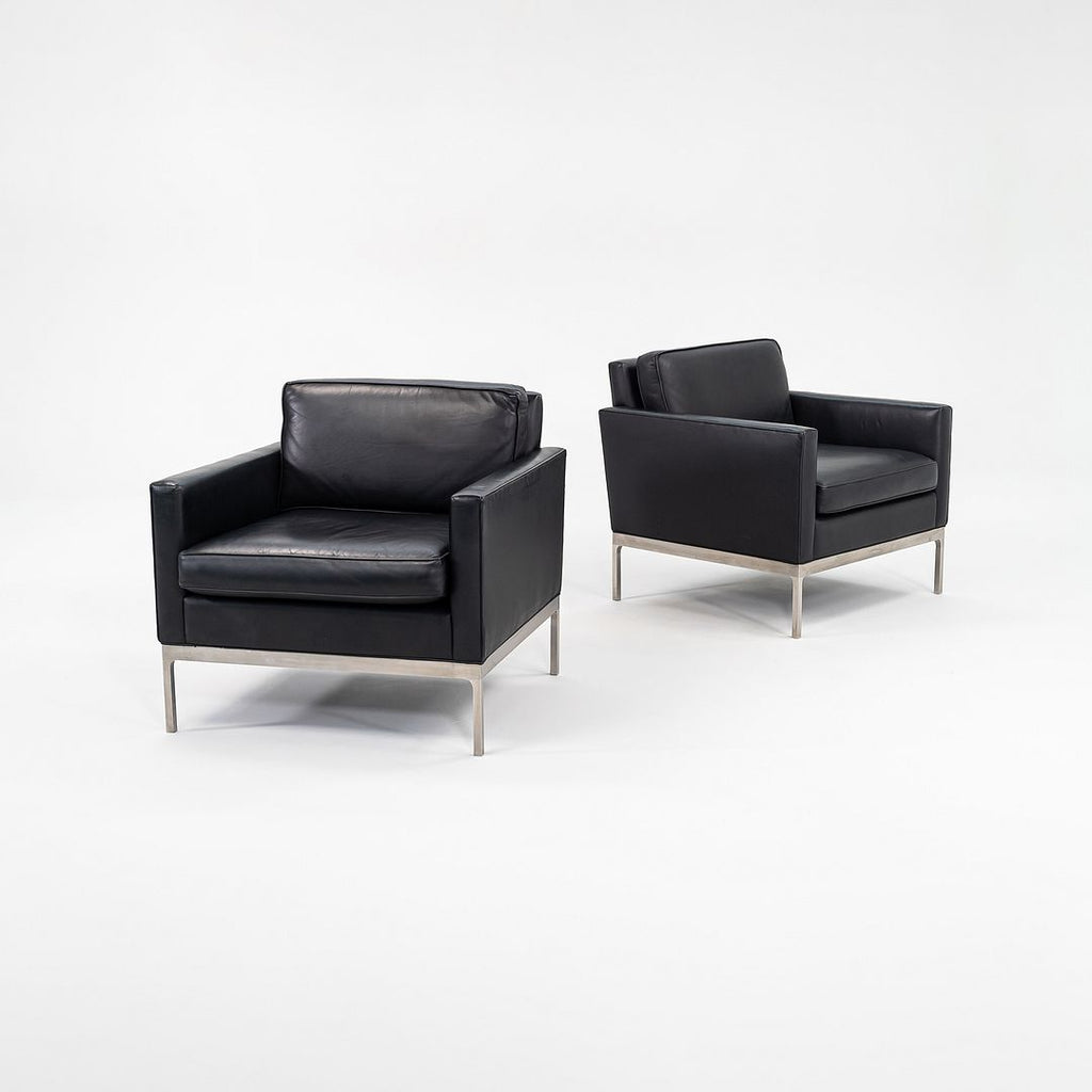 1990s No 70 Club Chair by Nicos Zographos for Zographos Designs Ltd in Black Leather and Brushed Stainless