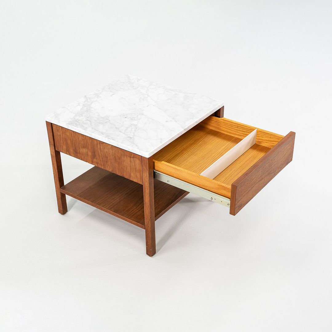 1960s Walnut Bedside Table, Model 327 IS by Florence Knoll with Marble Top