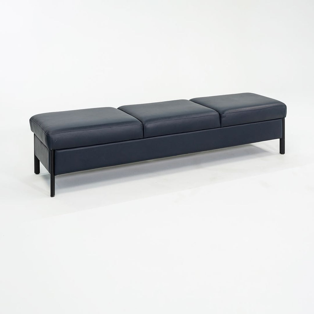 1993 Leather Three Seat Bench by Metropolitan Furniture in Blue Leather