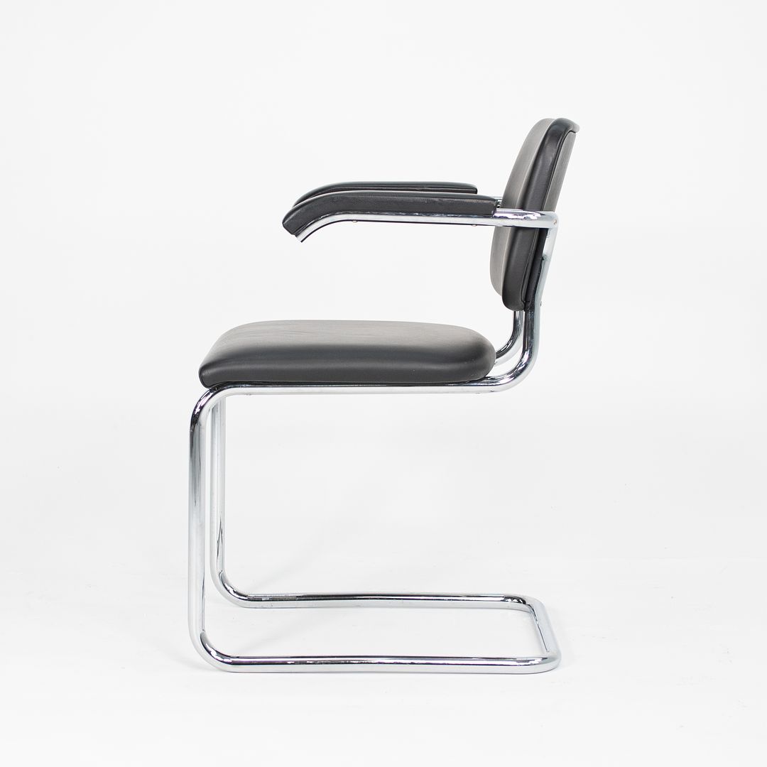 2010s Pair of Knoll Cesca Upholstered Armchair, Model 50A by Marcel Bruer for Knoll in Chromed Steel and Black Leather