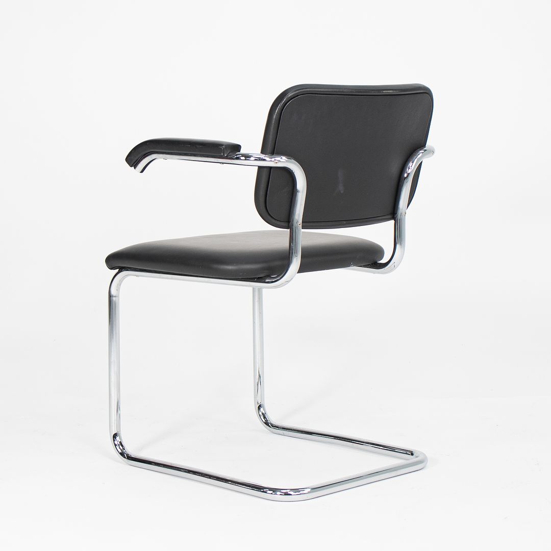 2010s Pair of Knoll Cesca Upholstered Armchair, Model 50A by Marcel Bruer for Knoll in Chromed Steel and Black Leather