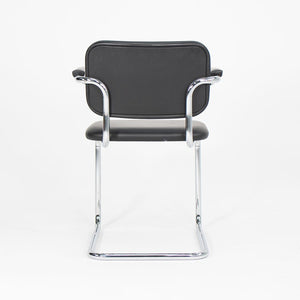 2010s Pair of Knoll Cesca Upholstered Armchair, Model 50A by Marcel Bruer for Knoll in Chromed Steel and Black Leather