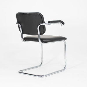 2010s Pair of Knoll Cesca Upholstered Armchair, Model 50A by Marcel Bruer for Knoll in Chromed Steel and Black Leather