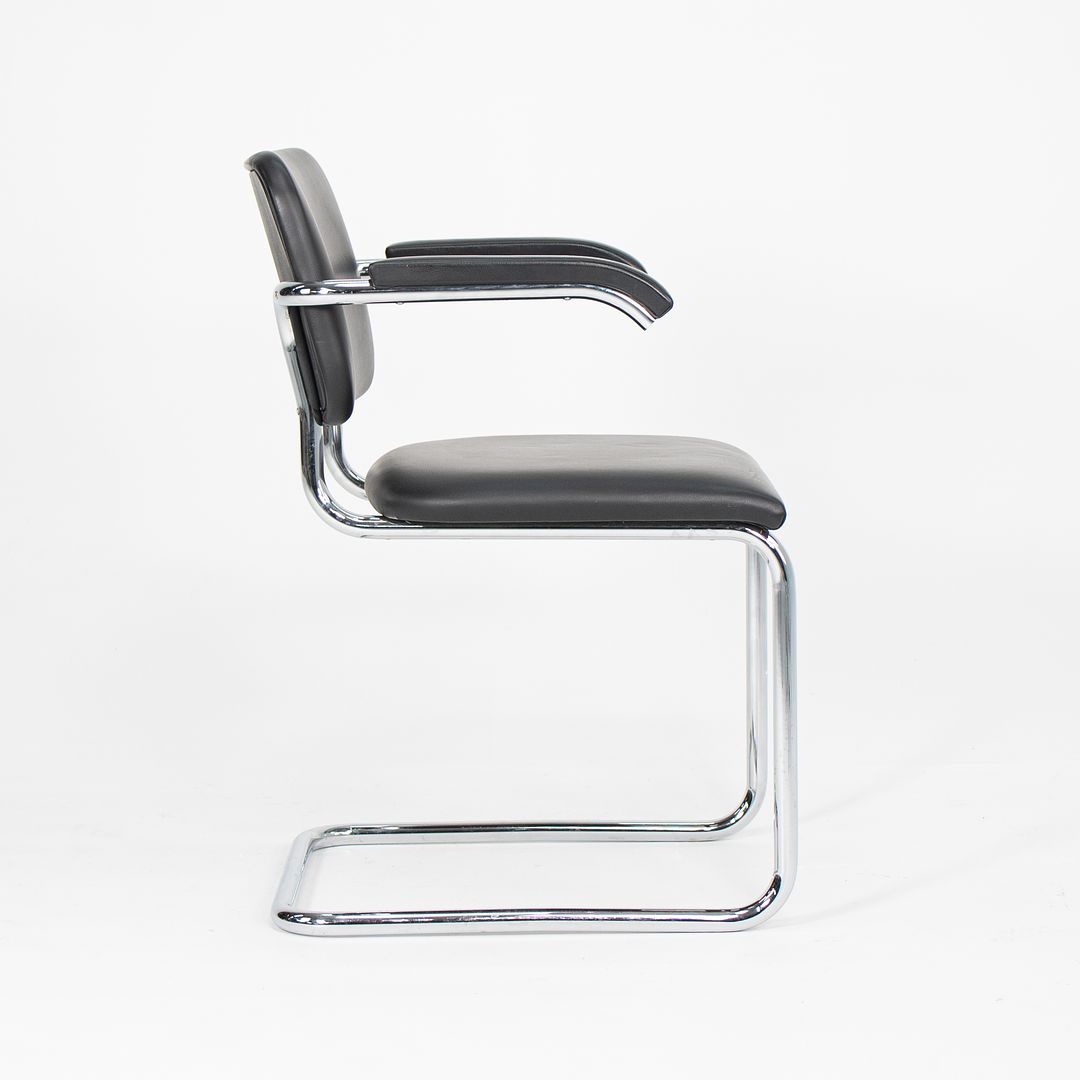 2010s Pair of Knoll Cesca Upholstered Armchair, Model 50A by Marcel Bruer for Knoll in Chromed Steel and Black Leather