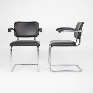 2010s Pair of Knoll Cesca Upholstered Armchair, Model 50A by Marcel Bruer for Knoll in Chromed Steel and Black Leather