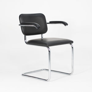 2010s Pair of Knoll Cesca Upholstered Armchair, Model 50A by Marcel Bruer for Knoll in Chromed Steel and Black Leather