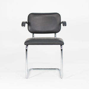 2010s Pair of Knoll Cesca Upholstered Armchair, Model 50A by Marcel Bruer for Knoll in Chromed Steel and Black Leather