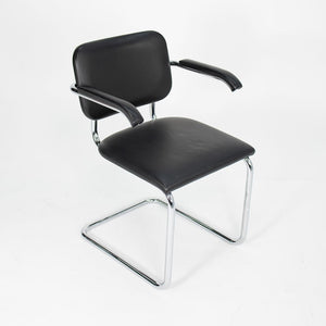 2010s Pair of Knoll Cesca Upholstered Armchair, Model 50A by Marcel Bruer for Knoll in Chromed Steel and Black Leather