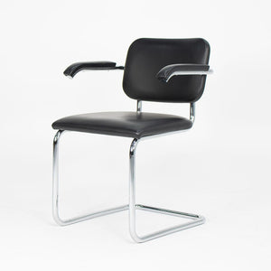 2010s Pair of Knoll Cesca Upholstered Armchair, Model 50A by Marcel Bruer for Knoll in Chromed Steel and Black Leather