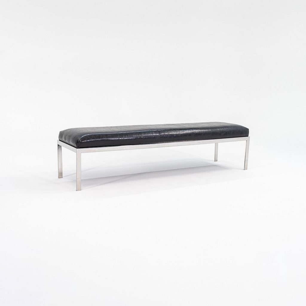 1980s Jacob Epstein for Cumberland Furniture Black Vinyl & Polished Stainless Bench