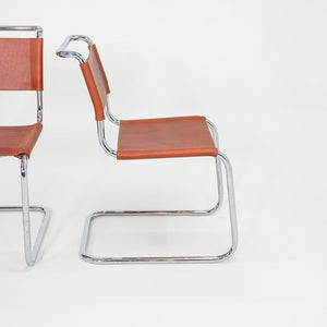 1960s Set of Four Marcel Breuer for Knoll Dining Chairs in New Chestnut Leather