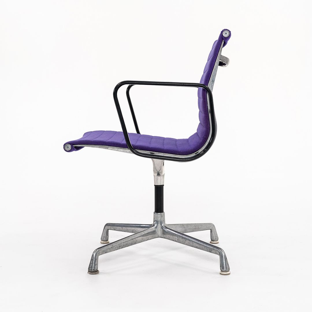 1970s Eames Aluminum Group Side Chair, EA108 by Ray and Charles Eames for Herman Miller in Purple Alexander Girard-Designed Hopsack Fabric