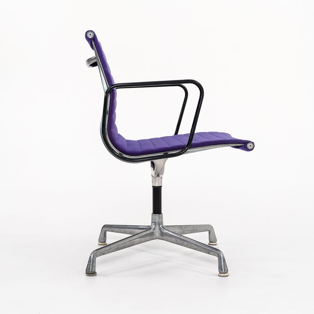 1970s Eames Aluminum Group Side Chair, EA108 by Ray and Charles Eames for Herman Miller in Purple Alexander Girard-Designed Hopsack Fabric