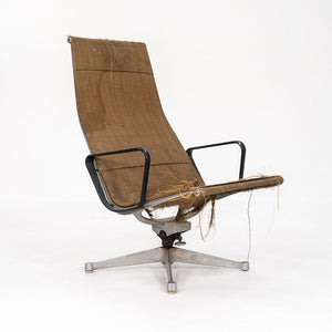 1958 Eames Aluminum Group Reclining Lounge Chair by Charles and Ray Eames for Herman Miller in Rare Saran Fabric