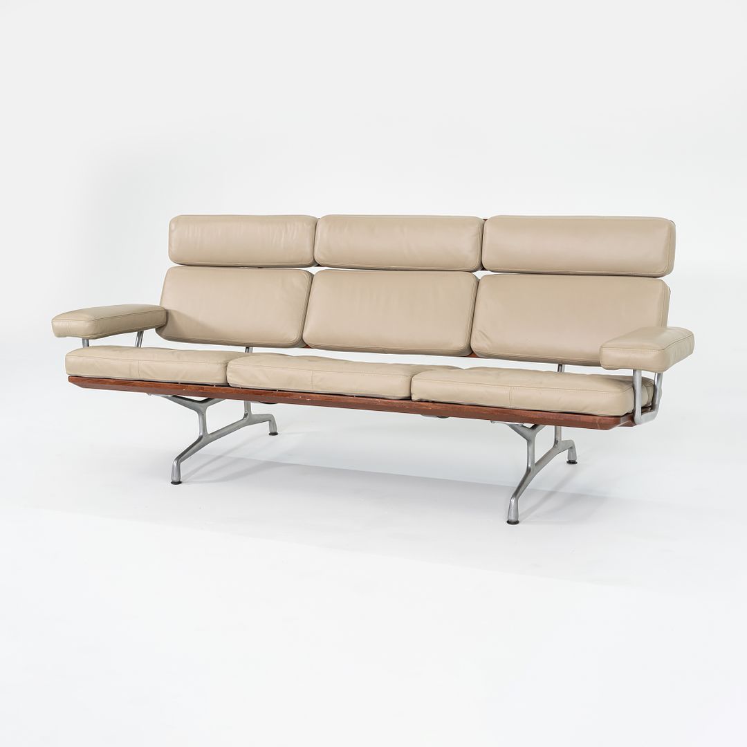 1990s ES 108 Sofa by Ray and Charles Eames for Herman Miller in Teak and Tan Leather