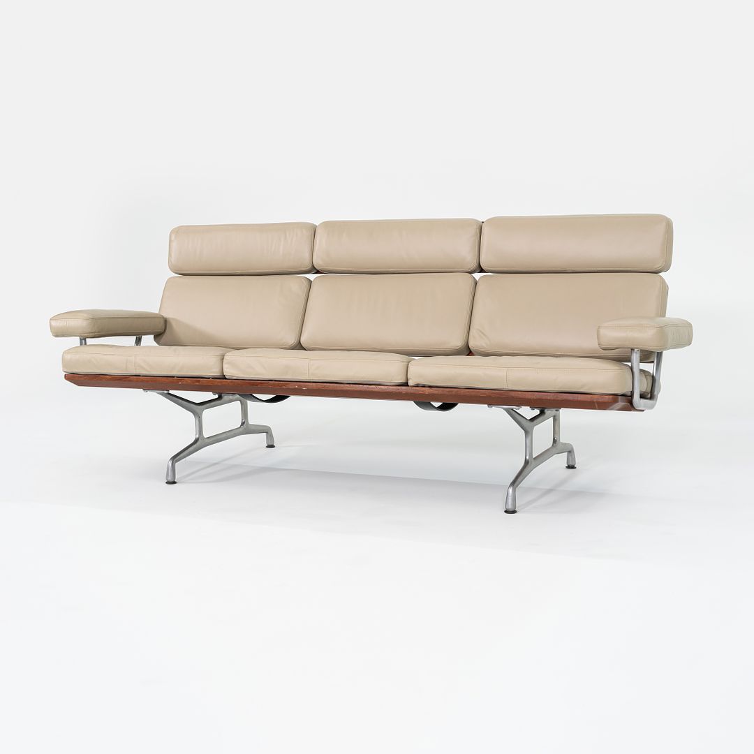 1990s ES 108 Sofa by Ray and Charles Eames for Herman Miller in Teak and Tan Leather