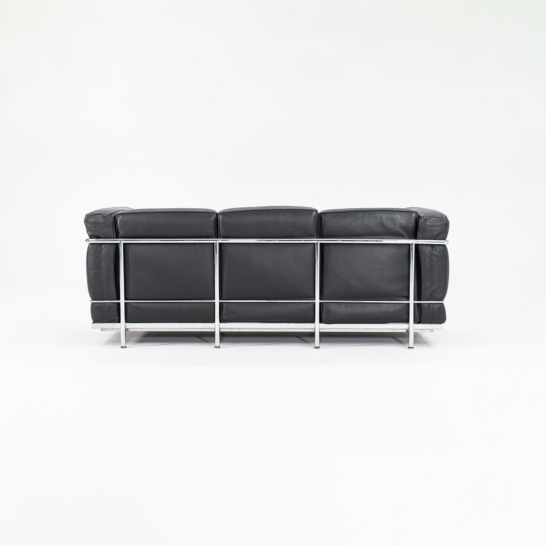 2008 LC2 Petite Modele Three Seat Sofa by Le Corbusier, Pierre Jeanneret, and Charlotte Perriand for Cassina in Black Leather