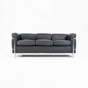 2008 LC2 Petite Modele Three Seat Sofa by Le Corbusier, Pierre Jeanneret, and Charlotte Perriand for Cassina in Black Leather