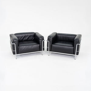 2006 Cassina Le Corbusier Jeanneret Perriand LC3 Club Lounge Chairs in Black Leather 2x Available