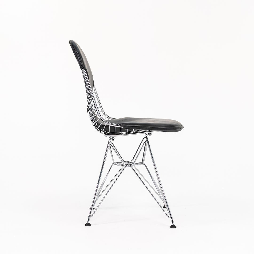 2010s DKR-2 Dining Chair by Ray and Charles Eames for Herman Miller in Black Leather and Chrome Wire