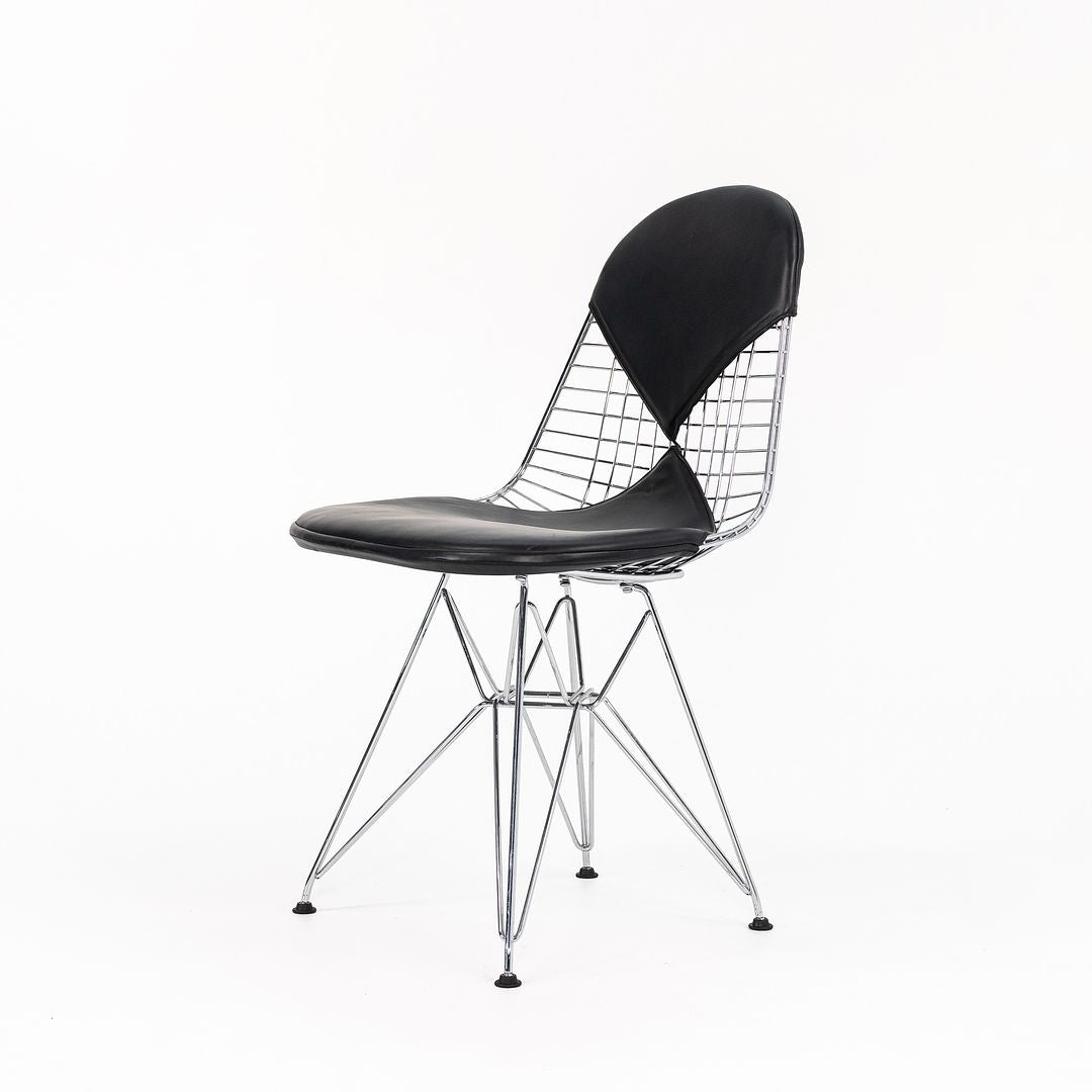 2010s DKR-2 Dining Chair by Ray and Charles Eames for Herman Miller in Black Leather and Chrome Wire