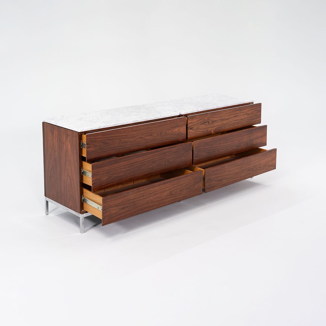 1950s Six-Drawer Rosewood Dresser Cabinet by Florence Knoll for Knoll in Brazilian Rosewood and White Marble