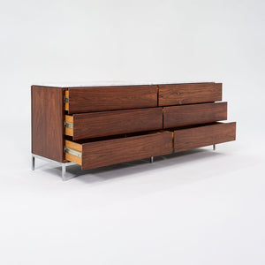 1950s Six-Drawer Rosewood Dresser Cabinet by Florence Knoll for Knoll in Brazilian Rosewood and White Marble