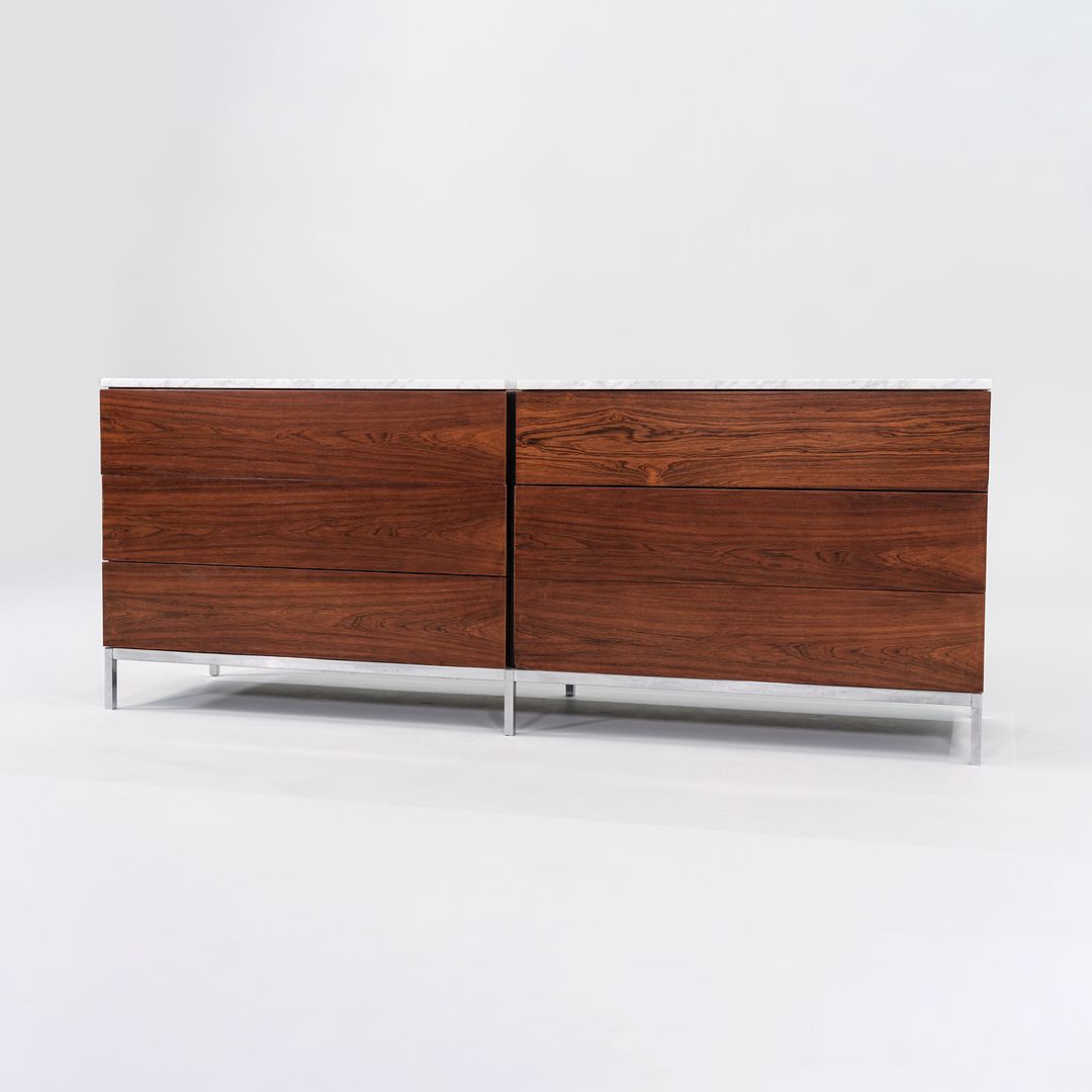 1950s Six-Drawer Rosewood Dresser Cabinet by Florence Knoll for Knoll in Brazilian Rosewood and White Marble