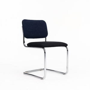 2019 Cesca Armless Side Chair, 51C by Marcel Breuer for Knoll in Chrome with Blue / Grey Fabric 7x Available