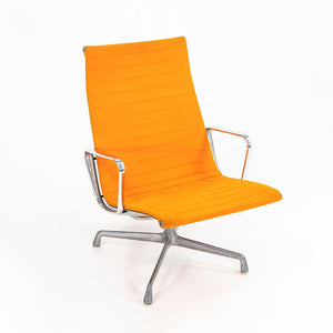 SOLD 1970s Eames Aluminum Group Lounge Chair, model EA124 by Ray and Charles Eames for Herman Miller in Orange Alexander Girard-Designed Hopsack Fabric