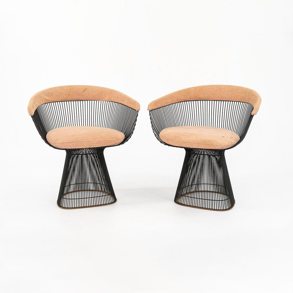 1960s Paire of Platner Arm Chairs by Warren Platner for Knoll in Bronzed Steel and Fabric