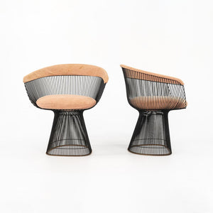 1960s Paire of Platner Arm Chairs by Warren Platner for Knoll in Bronzed Steel and Fabric