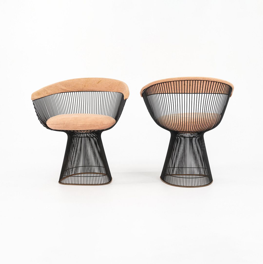 1960s Paire of Platner Arm Chairs by Warren Platner for Knoll in Bronzed Steel and Fabric