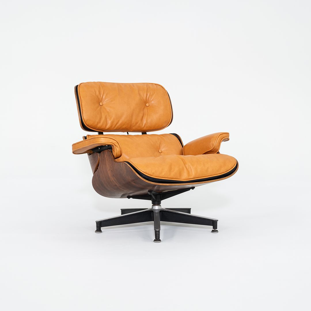 1962 Herman Miller Eames Lounge Chair and Ottoman 670 & 671 by Charles and Ray Eames in New Cognac Leather