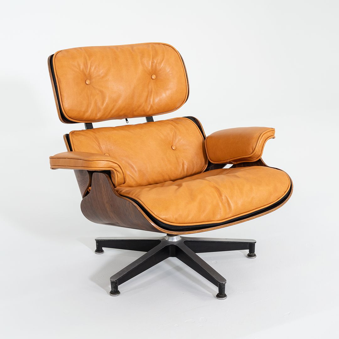 1962 Herman Miller Eames Lounge Chair and Ottoman 670 & 671 by Charles and Ray Eames in New Cognac Leather