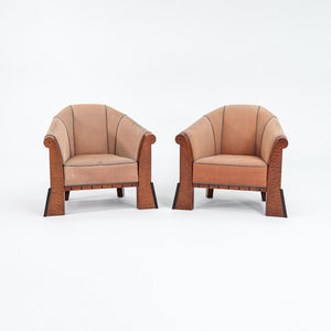 1980s Pair of Postmodern Birdseye Maple Lounge Chairs by Michael Graves for Sunar Hauserman