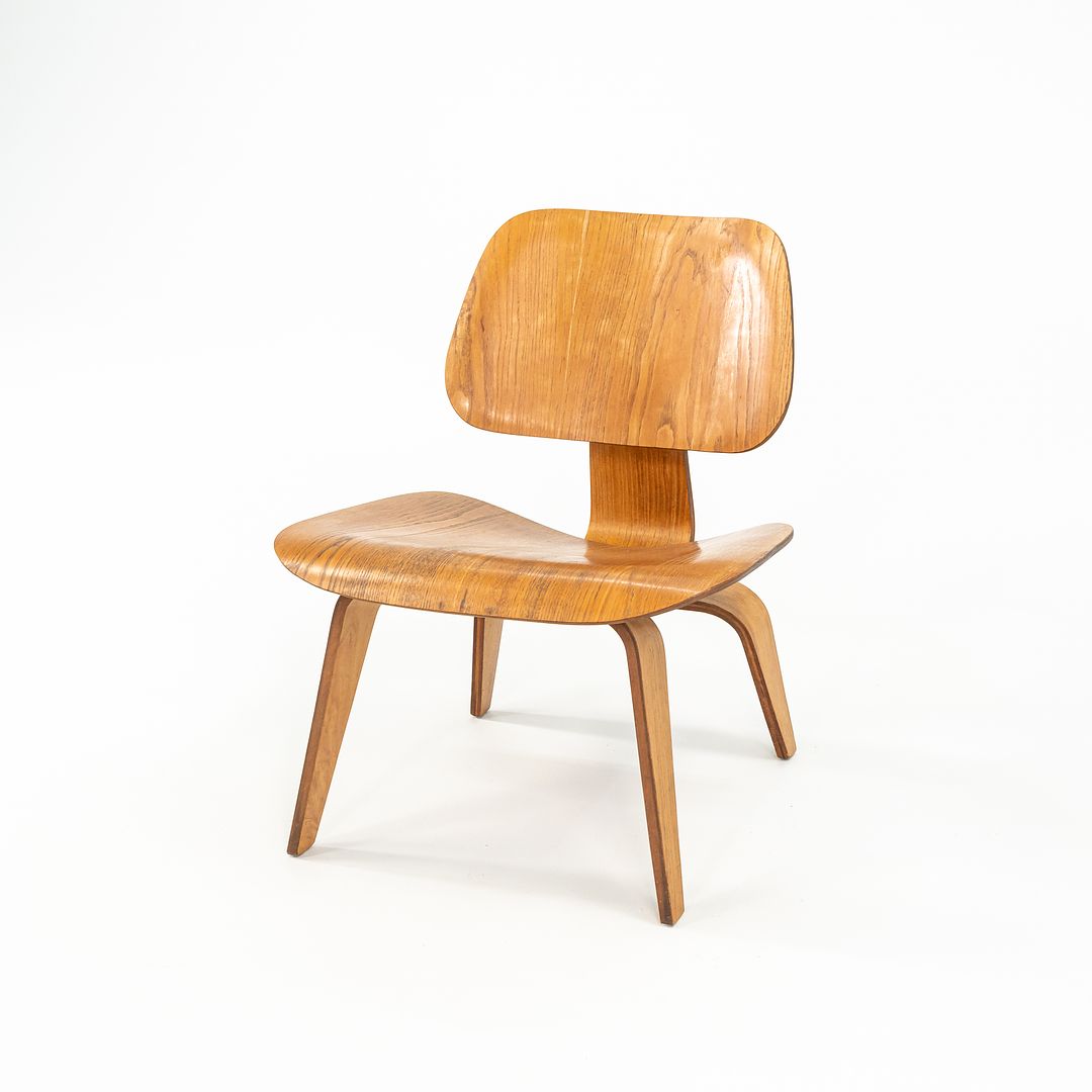 SOLD 1951 LCW Lounge Chairs by Ray and Charles Eames for Herman Miller, Evans Calico Ash, Rubber, Steel