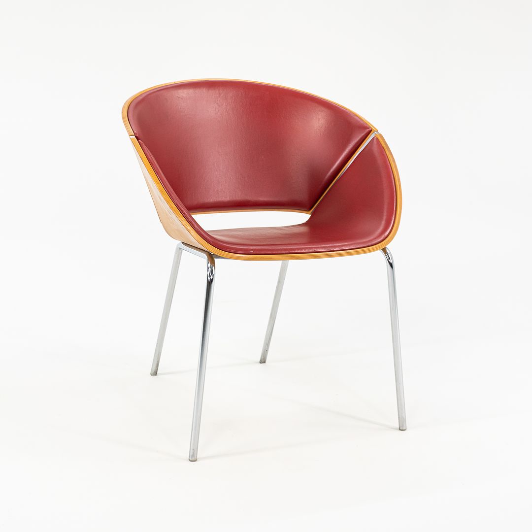 1990s Set of Five Lipse Dining Chairs by Wolfgang Mezger for Walter Knoll in Red Leather and Bent Plywood