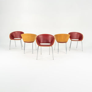 1990s Set of Five Lipse Dining Chairs by Wolfgang Mezger for Walter Knoll in Red Leather and Bent Plywood