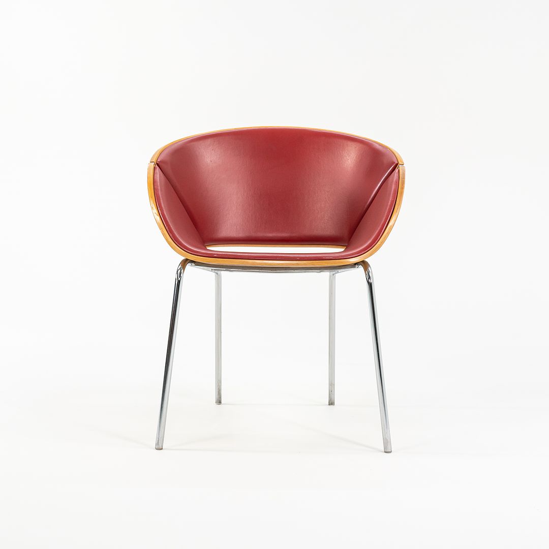 1990s Set of Five Lipse Dining Chairs by Wolfgang Mezger for Walter Knoll in Red Leather and Bent Plywood