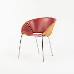 1990s Set of Five Lipse Dining Chairs by Wolfgang Mezger for Walter Knoll in Red Leather and Bent Plywood