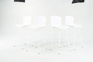 2023 Set of Four Molded Shell Bar Stools, Model 428PL by Harry Bertoia for Knoll in Plastic with White Frames